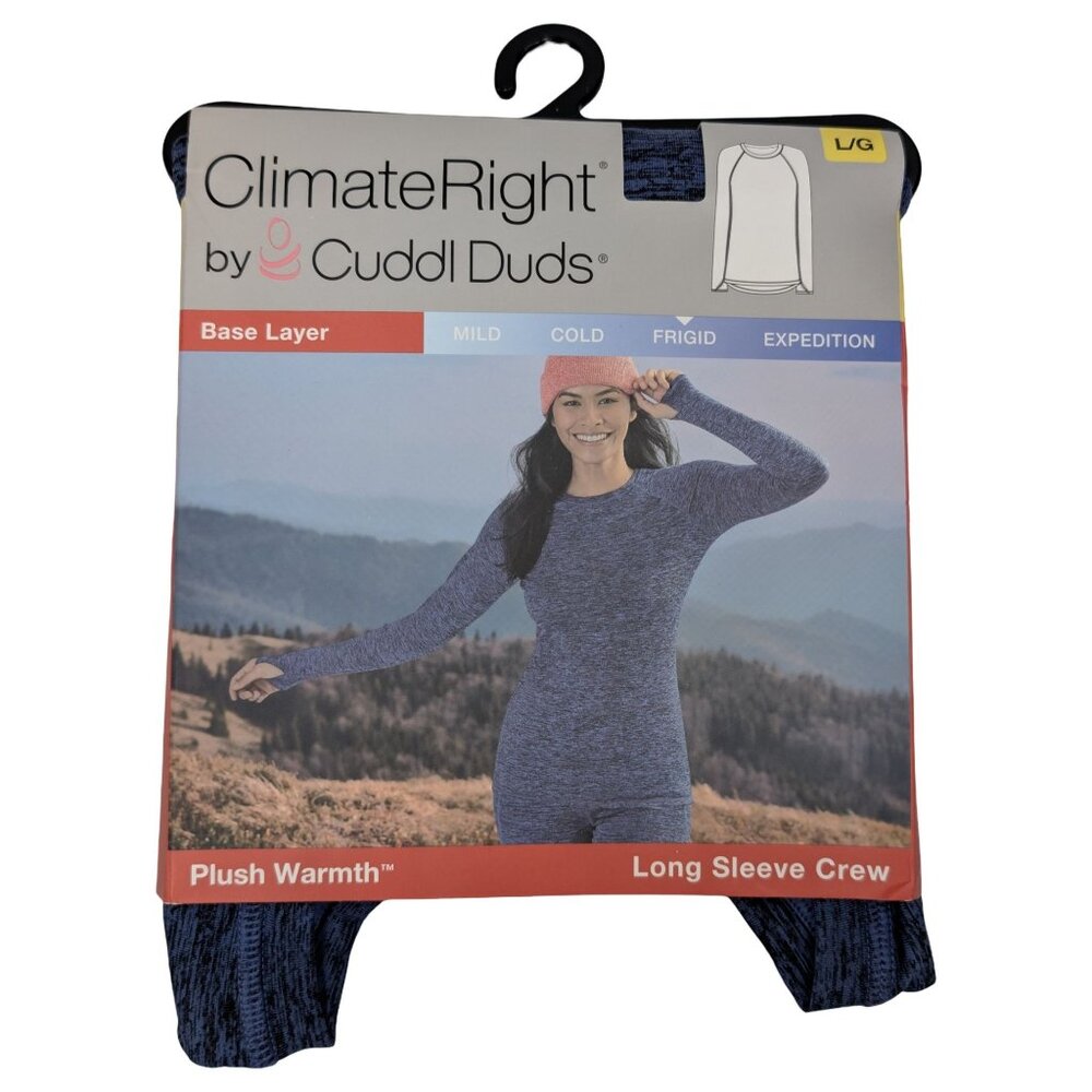 Cuddl Duds ClimateRight Base Layer Top Womens Blue Long Sleeve Mock Neck Size L